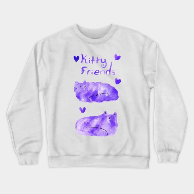 Purple Watercolor Kitty Friends Crewneck Sweatshirt by saradaboru